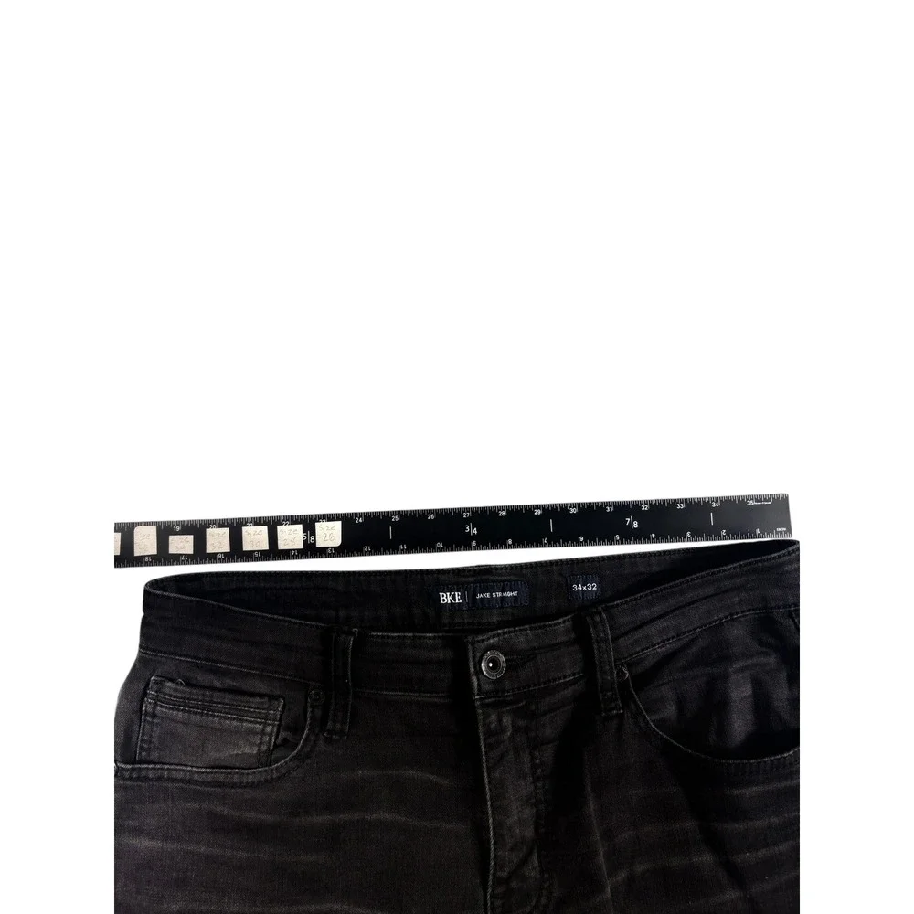 BKE Jake Straight Leg Jeans Mens 34x32 Washed Black Denim Rugged Faded Stretch